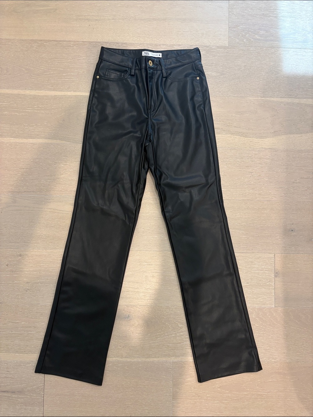 Zara Black Straight-Leg Faux Leather Jeans